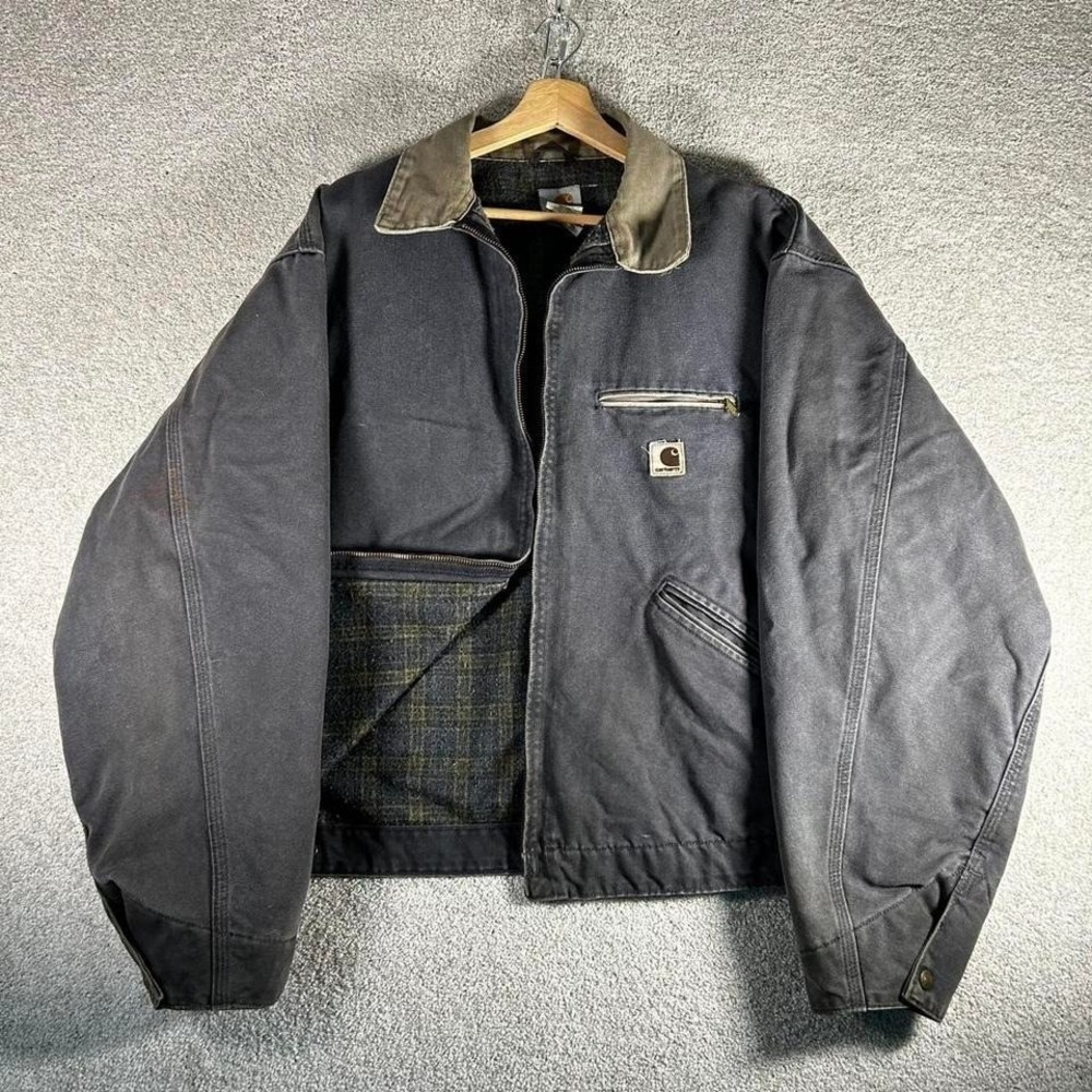 Vintage Carhartt Detroit j97PTL petrol grey blanket lined distressed jacket - Picture 2 of 8